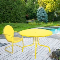 Northlight 39.25-Inch Outdoor Retro Metal Tulip Dining Table, Yellow