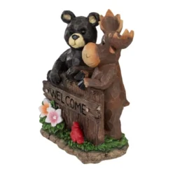 Northlight 9.75" Black Bear And Moose "Welcome" Outdoor Garden Statue -Northlight GUEST 51a74073 ecb6 407b 87ed d1fc8de39ec6