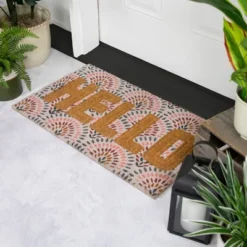 Northlight Brown And Pink "Hello" Floral Coir Outdoor Doormat 18" X 30" -Northlight GUEST 525a489f fc59 4f7d 906e 70df83b8ad3c
