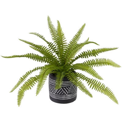 Northlight 12" Artificial Boston Fern Plant In Aztec Pattern Ceramic Pot 4 Northlight 12" Artificial Boston Fern Plant In Aztec Pattern Ceramic Pot - Image 2