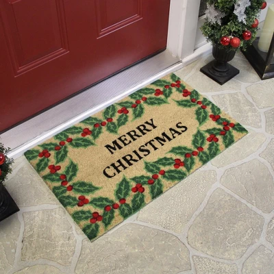 Northlight Natural Coir Holly Berries "Merry Christmas" Doormat 18" X 30" 4 Northlight Natural Coir Holly Berries "Merry Christmas" Doormat 18" X 30" - Image 2