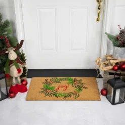 Northlight Natural Coir "Joy" Wreath Christmas Doormat 18" X 30"
