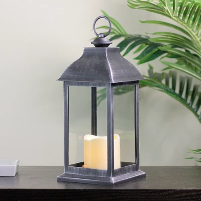 Northlight 12.5" Silver Brushed Black Candle Lantern With Flameless LED Candle 4 Northlight 12.5" Silver Brushed Black Candle Lantern With Flameless LED Candle - Image 2