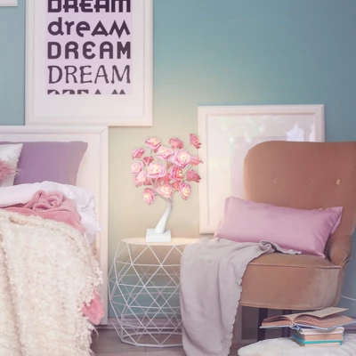 Northlight 17" LED Lighted Pink Rose Flower Tabletop Tree 3 Northlight 17" LED Lighted Pink Rose Flower Tabletop Tree