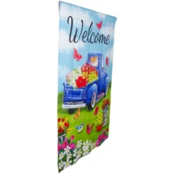 Northlight Welcome Blue Pickup Truck With Flowers Outdoor House Flag 28" X 40" -Northlight GUEST 813b40ff 82f3 4e9e 893f d47a45a1c2e4
