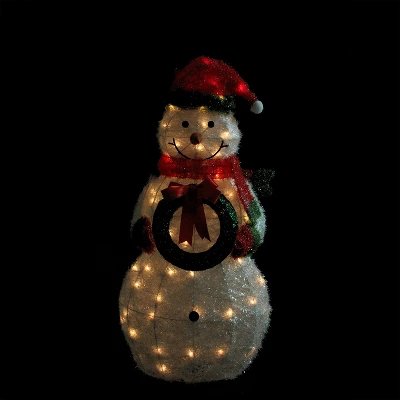 Northlight 38" Lighted White And Red Tinsel Snowman With Wreath Outdoor Christmas Decoration 3 Northlight 38" Lighted White And Red Tinsel Snowman With Wreath Outdoor Christmas Decoration