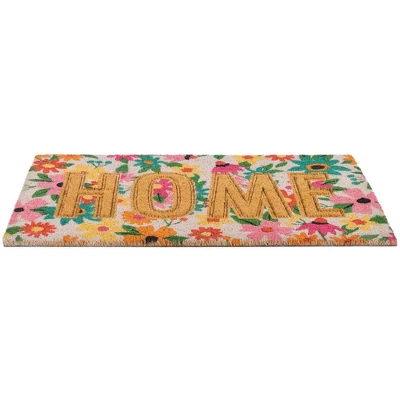 Northlight Pink And Orange Floral "Home" Outdoor Natural Coir Doormat 18" X 30" 5 Northlight Pink And Orange Floral "Home" Outdoor Natural Coir Doormat 18" X 30" - Image 3