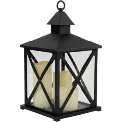 Northlight 12.5" Black Candle Lantern With 3 Flameless LED Candles -Northlight GUEST 88f5a02b 4f64 4486 9b8b e45bc3629743