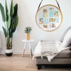 Northlight 28" Wooden Finish Round Collage With 12 Slots For Photos Wall Decor