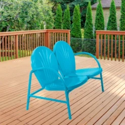 Northlight 47-Inch Outdoor Retro Tulip Loveseat, Sky Blue