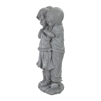 Northlight 19.5" Gray Boy Hugging Girl Outdoor Garden Statue 6 Northlight 19.5" Gray Boy Hugging Girl Outdoor Garden Statue - Image 4