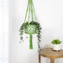 Northlight 43" Green Lattice Pattern Macrame Hanging Planter Holder