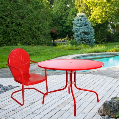 Northlight 39.25-Inch Outdoor Retro Metal Tulip Dining Table, Red 3 Northlight 39.25-Inch Outdoor Retro Metal Tulip Dining Table, Red