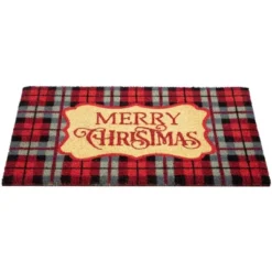 Northlight Red And Black Plaid "Merry Christmas" Rectangular Doormat 18" X 30" -Northlight GUEST 9e84654b b9f7 4cf8 8800 090bc247b92b