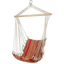 Northlight 21" X 34" Striped Hammock Chair With Padding And Wooden Bar - Red/Yellow -Northlight GUEST a23b713a ea78 4d90 8a92 f486a02eb385