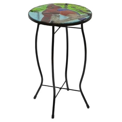 Northlight 19" Blue And Red Cardinal Glass Patio Side Table 5 Northlight 19" Blue And Red Cardinal Glass Patio Side Table - Image 3