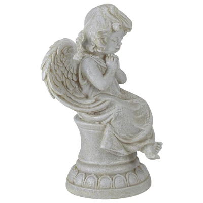 Northlight 9" Ivory Praying Angel On Pedestal Outdoor Garden Statue 4 Northlight 9" Ivory Praying Angel On Pedestal Outdoor Garden Statue - Image 2