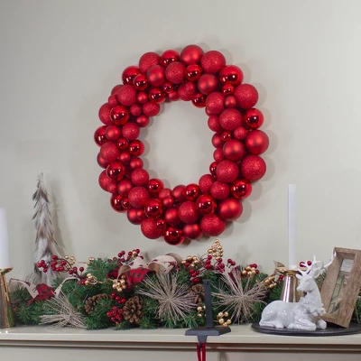 Northlight Red Hot 3-Finish Shatterproof Ball Christmas Wreath, 24-Inch 3 Northlight Red Hot 3-Finish Shatterproof Ball Christmas Wreath, 24-Inch