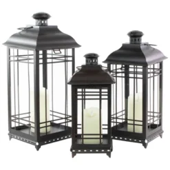 Northlight Set Of 3 Distressed Black Mission Style Candle Lanterns 19.5"