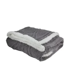 Northlight 50" X 60" Cable Knit Plush Throw Blanket - Gray/White -Northlight GUEST b0e34120 9129 49fd 837d 83cdc6f250c2