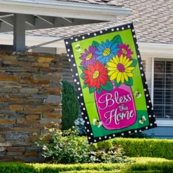 Northlight Bless This Home Bouquet With Vase Outdoor House Flag 28" X 40" -Northlight GUEST b0f7b81f 8db3 4897 ae39 534cec1ab060