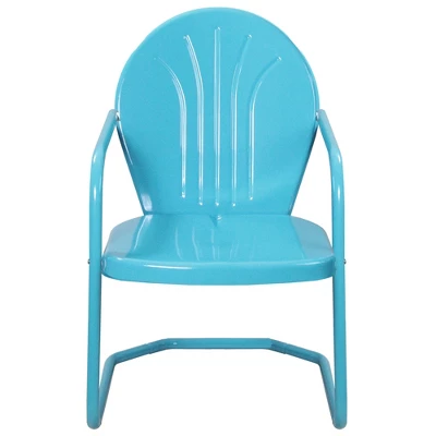 Northlight 34" Outdoor Retro Metal Tulip Armchair, Sky Blue 4 Northlight 34" Outdoor Retro Metal Tulip Armchair, Sky Blue - Image 2
