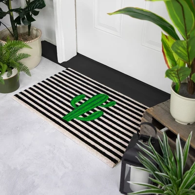 Northlight Green Cactus Striped Natural Coir Outdoor Doormat 18" X 30" 4 Northlight Green Cactus Striped Natural Coir Outdoor Doormat 18" X 30" - Image 2