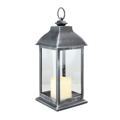 Northlight 12.5" Silver Brushed Black Candle Lantern With Flameless LED Candle 3 Northlight 12.5" Silver Brushed Black Candle Lantern With Flameless LED Candle
