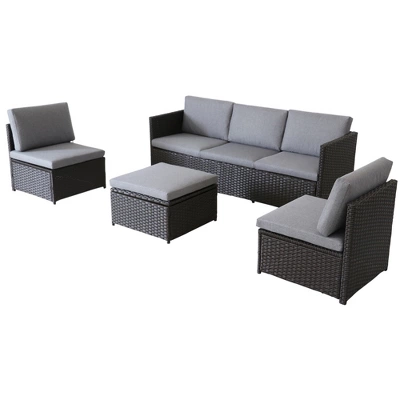 Northlight 4-Piece Savannah Resin Wicker Outdoor Patio Modular Sectional Set With Cushions 4 Northlight 4-Piece Savannah Resin Wicker Outdoor Patio Modular Sectional Set With Cushions - Image 2
