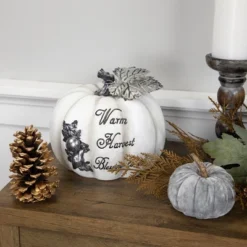 Northlight 8" White And Black "Warm Harvest Blessing" Pumpkin Fall Harvest Decoration -Northlight GUEST c4caa835 47d2 4b2e a3d5 5dfd1f9757ef