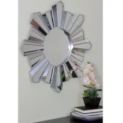Northlight 25" Silver Matte Sunburst Wave Glass Round Wall Mirror -Northlight GUEST c54133d4 5ee1 4b2b 8594 b62a9078443c
