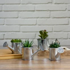 Northlight 4.25" Aloe Vera Succulent In Watering Can Artificial Potted Plant - Green/Silver