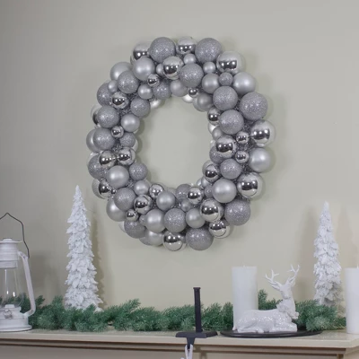 Northlight Silver 3-Finish Shatterproof Ball Ornament Christmas Wreath, 36-Inch 3 Northlight Silver 3-Finish Shatterproof Ball Ornament Christmas Wreath, 36-Inch