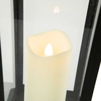Northlight 15" LED Battery Operated Black Lantern With Flameless Candle 4 Northlight 15" LED Battery Operated Black Lantern With Flameless Candle - Image 2