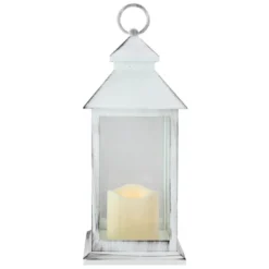 Northlight 12.5" Black Brushed White Candle Lantern With Flameless LED Candle