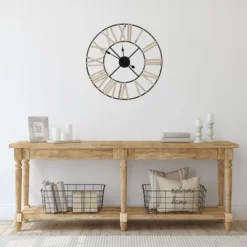 Northlight 24" Roman Numeral Battery Operated Round Wall Clock With Metal Frame