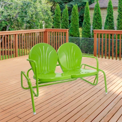 Northlight 48.25" Outdoor Retro Metal Tulip Double Glider Patio Chair, Lime Green 3 Northlight 48.25" Outdoor Retro Metal Tulip Double Glider Patio Chair, Lime Green