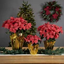 Northlight 28" Dark Pink Artificial Christmas Poinsettia With Gold Wrapped Base -Northlight GUEST e447550f 0d5b 4453 87a3 b8ca88b5d458 1