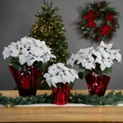 Northlight 26" White Artificial Christmas Poinsettia In Red Wrapped Base -Northlight GUEST e5ef3324 e5b4 446d 91f6 402b65557ec8