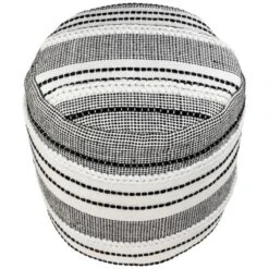 Northlight 18" White And Black Striped Outdoor Woven Pouf Ottoman -Northlight GUEST eaac15e9 4af7 449a ae98 8ac47da3a22d