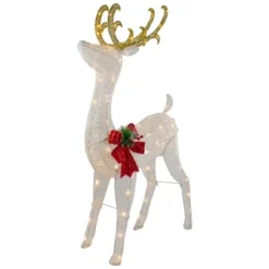 Northlight 48" LED Lighted Glitter Reindeer With Sleigh Outdoor Christmas Decoration -Northlight GUEST ed130ebd 603f 4db3 8b60 b23253528d75