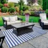 Northlight 4' X 6' Blue And White Striped Rectangular Outdoor Area Rug -Northlight GUEST f15e8eae 5dc4 48b7 a00b 988ec626dd5a