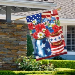 Northlight Floral Bouquet Patriotic Outdoor House Flag 28" X 40"