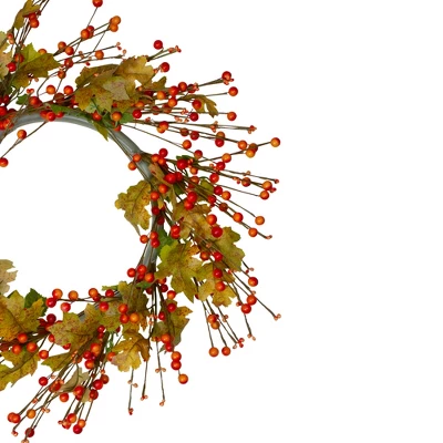 Northlight Orange Berries And Yellow Leaves Fall Harvest Artificial Wreath, 22" 4 Northlight Orange Berries And Yellow Leaves Fall Harvest Artificial Wreath, 22" - Image 2