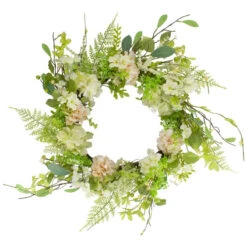 Northlight Hydrangea And Fern Spring Floral Berry Wreath Green And Pink 28"
