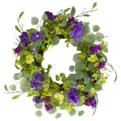 Northlight Eucalyptus And Hydrangea Floral Berry Spring Wreath Purple And Yellow 23"