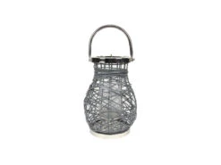 Northlight 13.5" Modern Gray Decorative Woven Iron Pillar Candle Lantern With Glass Hurricane