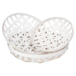 Northlight Set Of 3 Snow White Round Lattice Tobacco Table Top Baskets