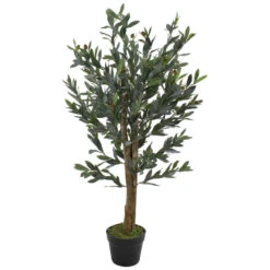 Northlight 40" Green And Brown Artificial Olive Tree With Foliage In A Black Pot