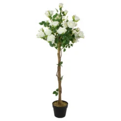 Northlight 4' Green And White Potted Floral Artificial Rose Garden Tree